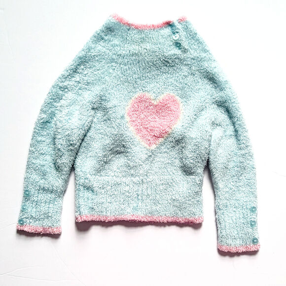 Hartstrings Vintage 1990s Light Blue Chenille Pink Heart Sweater | Baby Size 24M - Picture 2 of 9